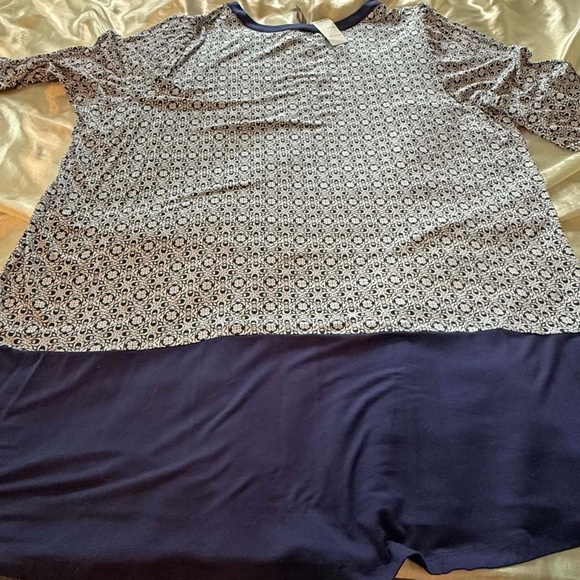 TUNIC, ¾ SLEEVE, TOP TILE BLUE & NAVY BOTTOM, SIZE 4X, V NECK, RAYON/SPANDEX, - Picture 5 of 9